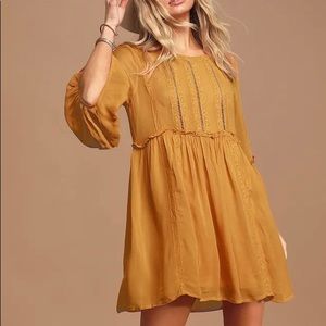 Mustard yellow crochet lace babydoll dress